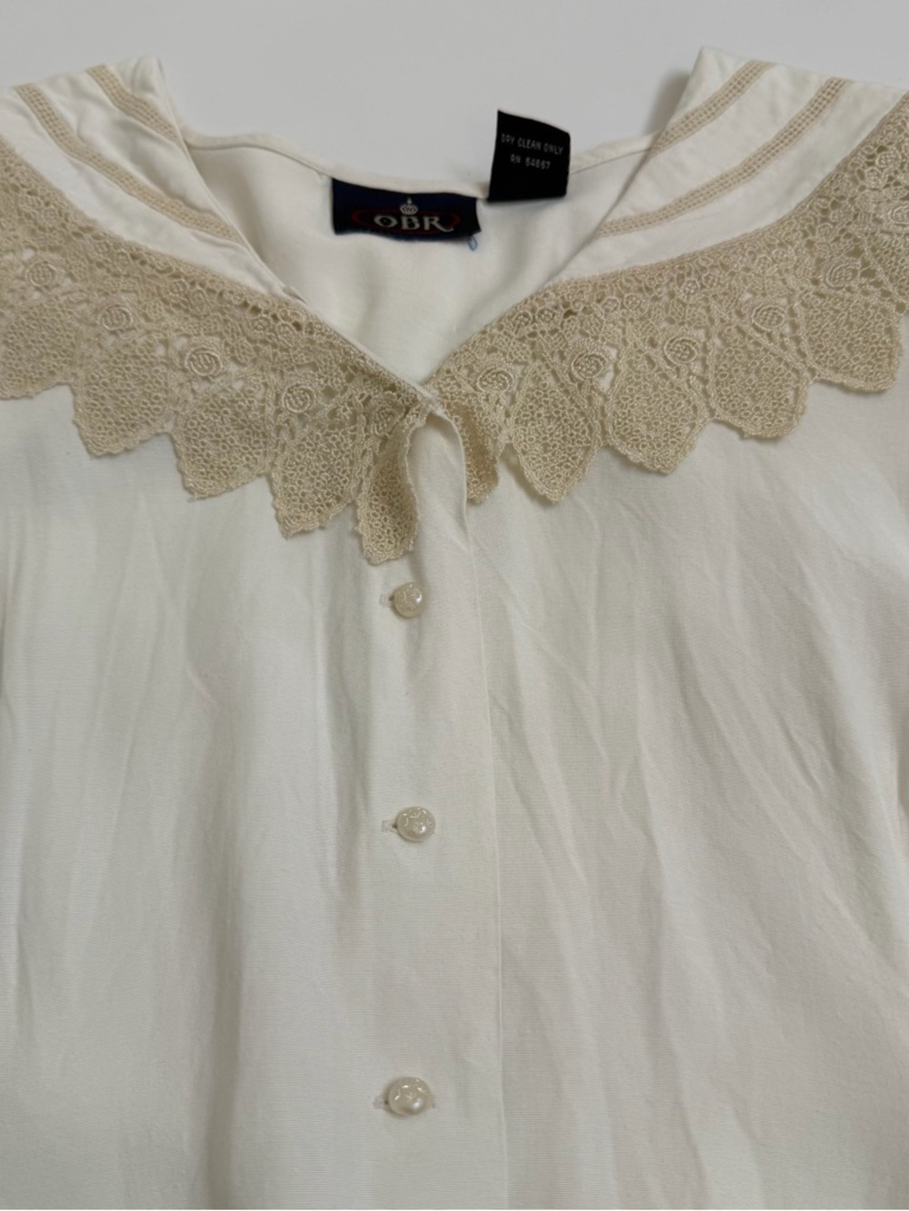 Romantic Lace Collar Ivory Blouse Cottagecore Sailor Style Medium - Picture 5 of 8